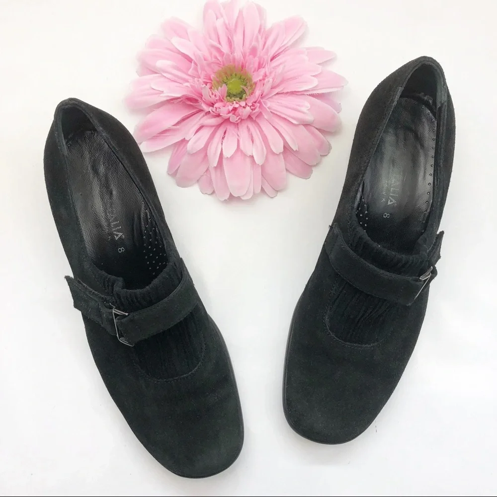 Aquatalia Black Suede Leather Wedge Slip On Loafers